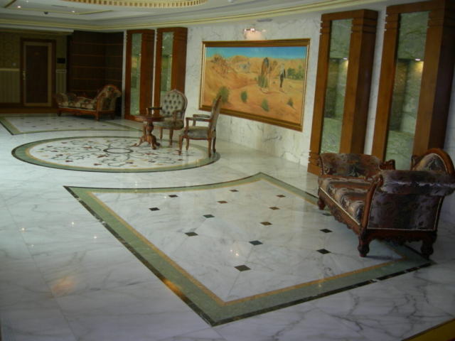 New Evan Hotel, Sharjah, (2008). Client Mr. Mohamed bin Jasim Al Midfa. Design Horizon and Main Contractor Al Midfa Construction. Materials used: Branco Estremoz, Cremo Delicato, King Gold, Rosa Aurora, Red Alicante, Dark Emprador, Red Onyx (8,100m2)